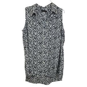 Simply Styled Womens Sleeveless Blouse Top XL Black White Leopard Print Hi Low
